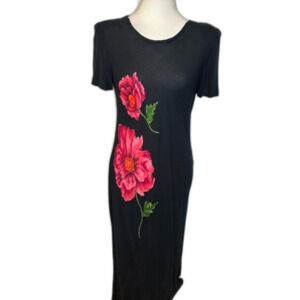 DW3 Floral Maxi Dress Black Red Pink Summer Casual Women's Size 8